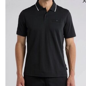 Ted Baker black polo shirt with button pocket and white collar trim XXXL TED 7
